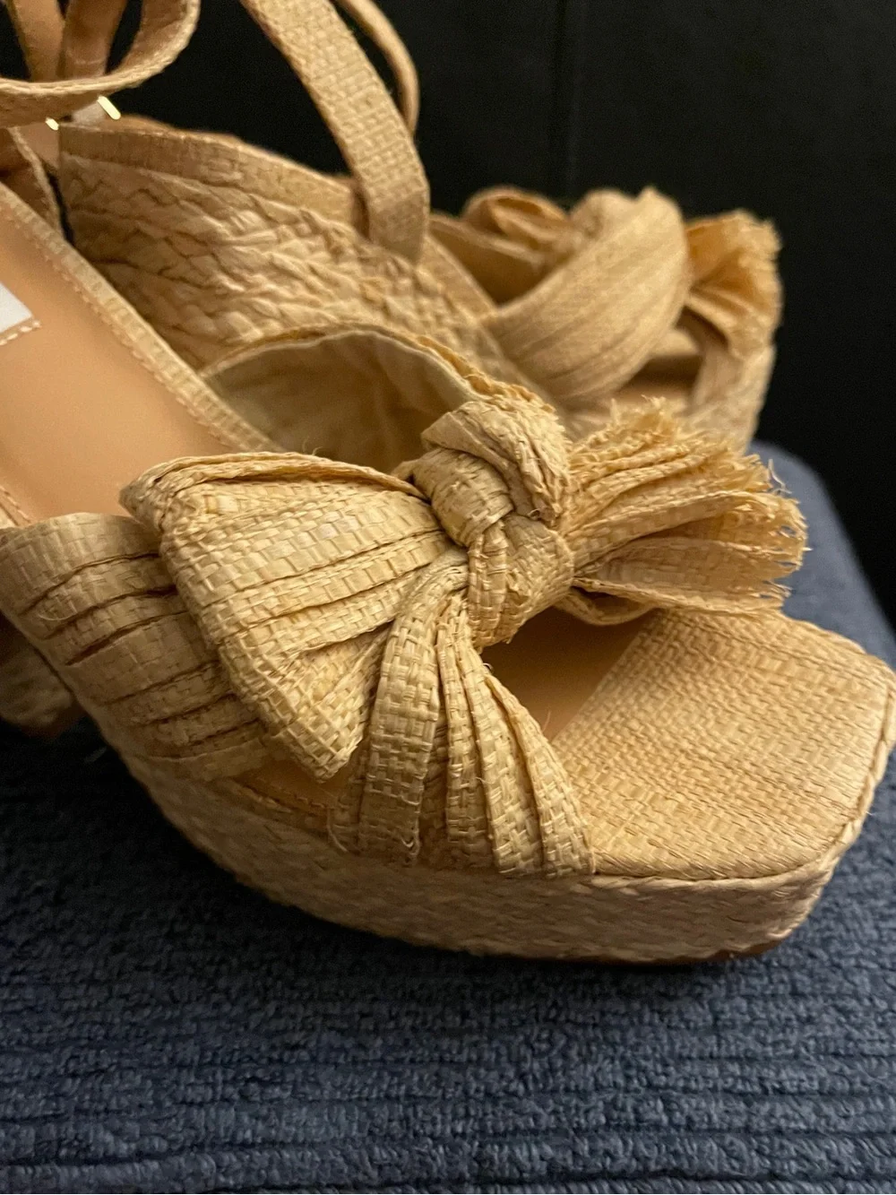 Steve Madden Women’s ROMEY Natural Raffia Bow Platform Sandals Sz 9.5 NWOB